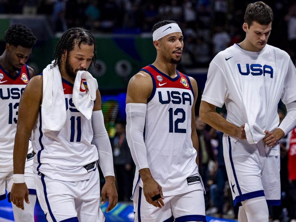 USA players leave the court after losing to Germany in the World Cup semi. Picture: Ezra Acayan/Getty Images