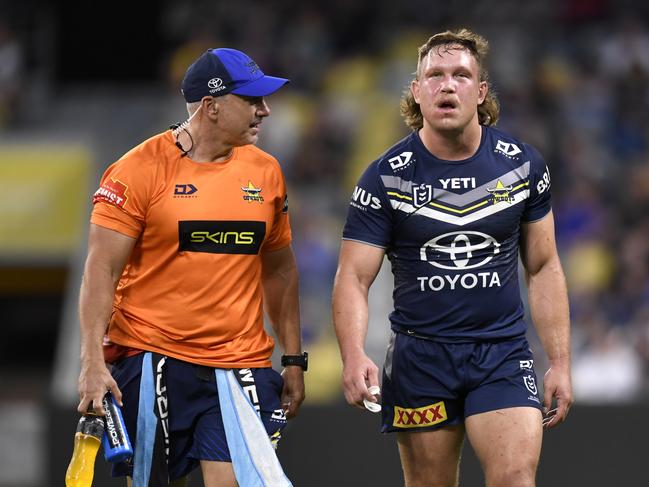 Reuben Cotter was forced off the field after a nasty head knock. Picture: NRL Imagery