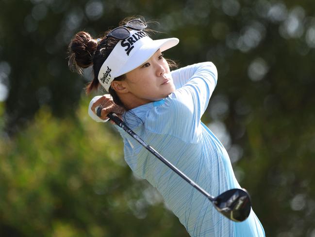 LOS ANGELES, CALIFORNIA - APRIL 26: Grace Kim of Australia plays her shot from the third tee during the second round of the JM Eagle LA Championship presented by Plastpro at Wilshire Country Club on April 26, 2024 in Los Angeles, California.   Meg Oliphant/Getty Images/AFP (Photo by Meg Oliphant / GETTY IMAGES NORTH AMERICA / Getty Images via AFP)