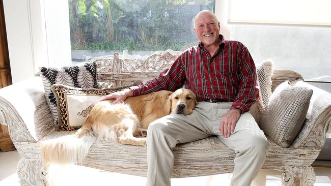 Rex Hunt relaxes at home in 2017 with Golden Retriever Jack. Photo: Michael Klein