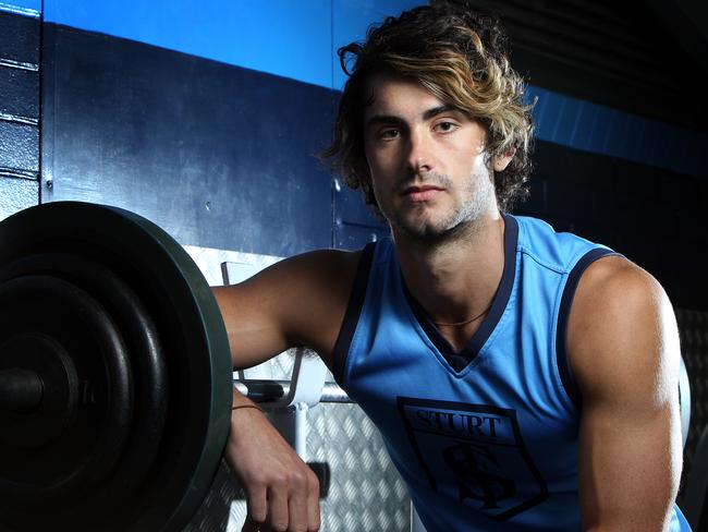 AFL DRAFT - Sturt footballer, Brodie Grundy working out in the Double Blues gym.