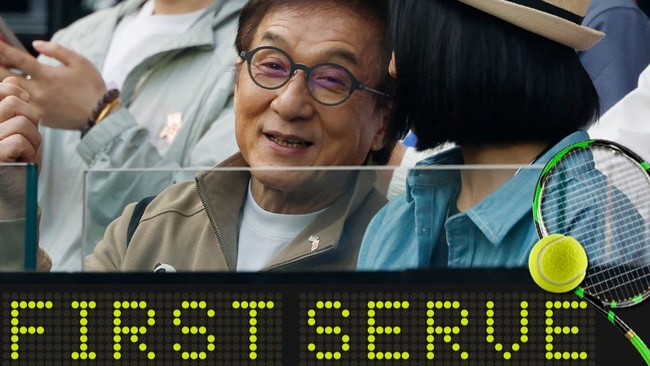 Hollywood megastar Jackie Chan delights fans at the Australian Open women's final. Picture: Michael Klein