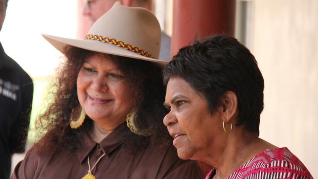 Federal minister for Indigenous Australians Malarndirri McCarthy with Lingiari MHR Marion Scrymgour at Yirara College, Alice Springs, Thursday October 17, 2024. Picture: Gera Kazakov