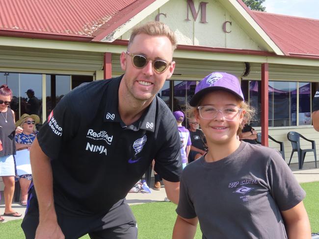 Hurricanes player Billy Stanlake with fan Addison Reeves, 11, at Tuesday's fan day in Launceston. Picture: Jon Tuxworth