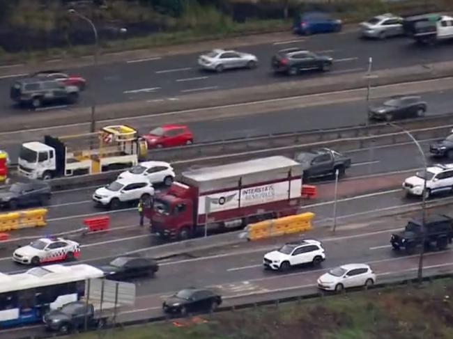 On Tuesday morning, Sydneysiders suffered another morning of peak hour chaos when an oversize truck triggered Harbour Tunnel sensors. Picture: Nine News