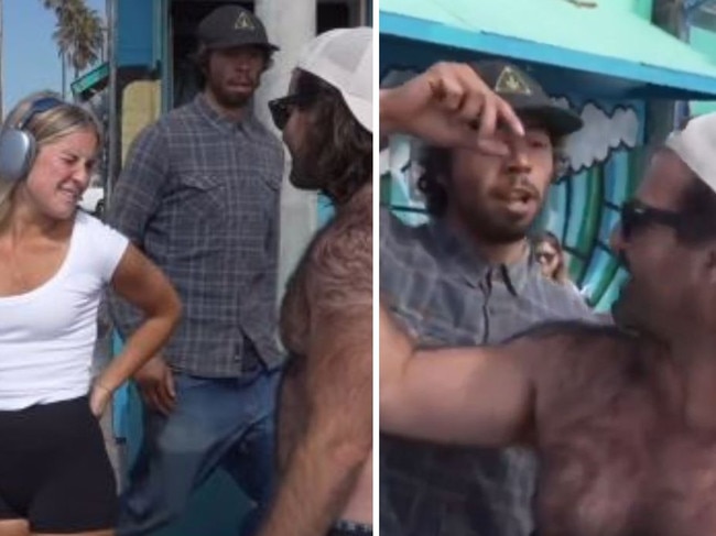 Wild moment man is confronted for secretly filming random young woman on the street