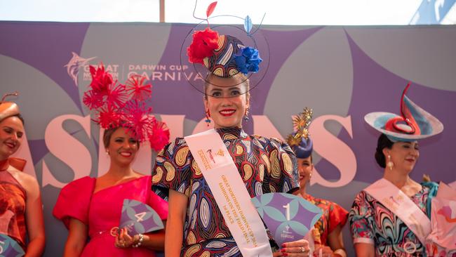 Anggie Wibowo Winner of the 2024 Darwin Cup Carnival Fashions on Field. Picture: Pema Tamang Pakhrin