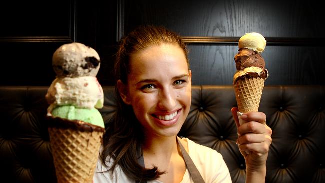 Co-owner Ashlee Rogers with a few scoops of St Louis’ ice cream. Picture: Mike Burton