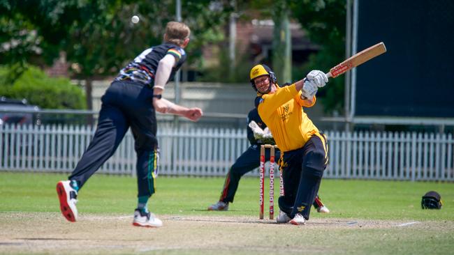 Giovanni Di Bartolo on the attack for Blacktown Mounties against Penrith in Round 3 of the NSW Premier Cricket T20 competition at Howell Oval, 6 November 2022, Penrith. Picture: Thomas Lisson