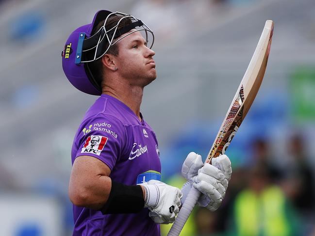 BBL match between the Hobart Hurricanes v Melbourne Stars from Blundstone Arena, Hobart.  Hurricanes D'Arcy Short walks off the field after being dismissed. Picture: Zak Simmonds