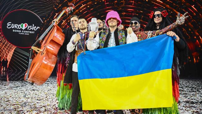 Kalush Orchestra on stage in Turin after winning the Eurovision Song Contest. Picture: AFP