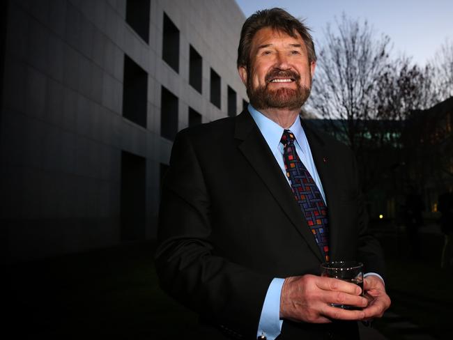 Senator Derryn Hinch at Parliament House after delivering his first speech in the Senate Chamber tonight. Picture Ray Strange.