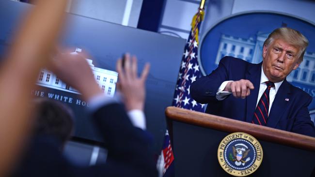 US President Donald Trump calls on reporters for questions during a press conference in the James S. Brady Briefing Room of the White House. Picture: AFP