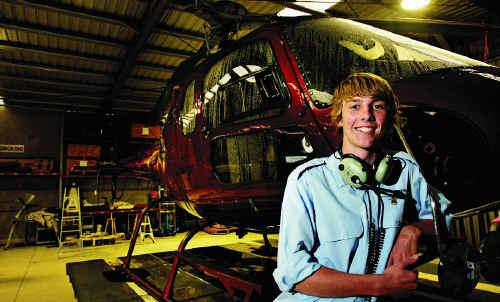 Morgan Vidler celebrates his 16th birthday ... and gaining his student helicopter pilot’s licence. Picture: Kari Bourne