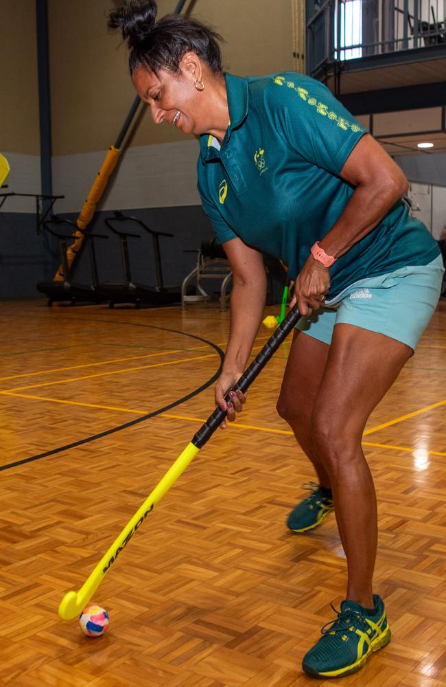 Nova Peris as Olympians and scholarship coaches run training sessions for Katherine youth at RAAF Base Tindal. Picture: Pema Tamang Pakhrin