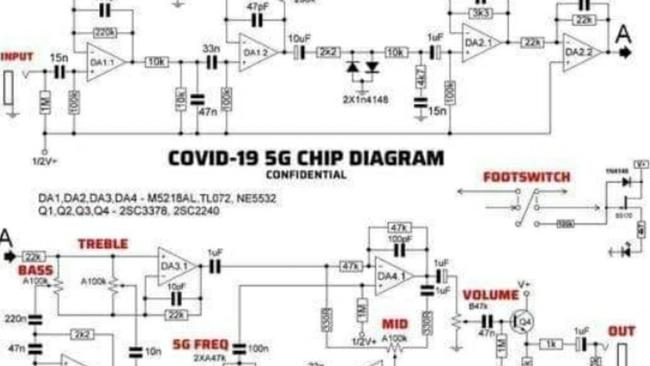 An altered schematic claiming to be for a ‘COVID-19 5G chip’.