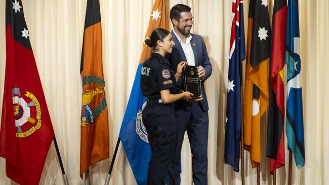 Sophia Prentos was awarded 'Most Dedicated Recruit Award' by Police Minister Brent Potter. Picture: Supplied.