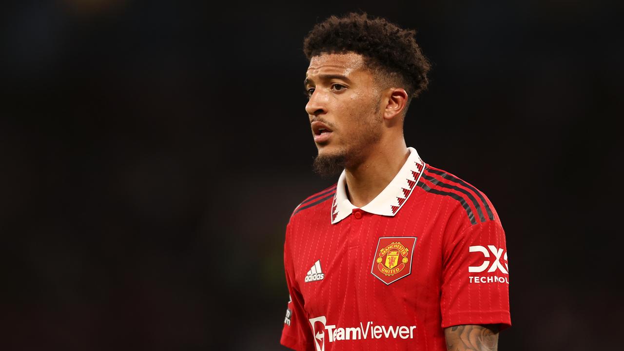 MANCHESTER, ENGLAND - MAY 25: Jadon Sancho of Manchester United during the Premier League match between Manchester United and Chelsea FC at Old Trafford on May 25, 2023 in Manchester, England. (Photo by Naomi Baker/Getty Images)