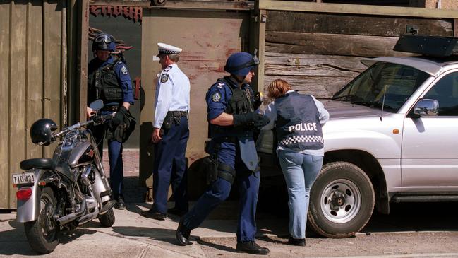 A police raid on the Descendants Dry Creek clubrooms back in September, 2001.