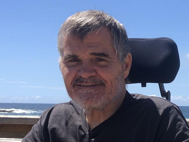 Mark Head, 58, of Avalon, who was left with life-changing spinal injuries after an accident in the surf at Avalon Beach in September 2022, is supporting Northern Beaches Council's summer beach safety campaign, launched at Freshwater Beach on Friday, December 1, 2027. Picture: Jim O'Rourke