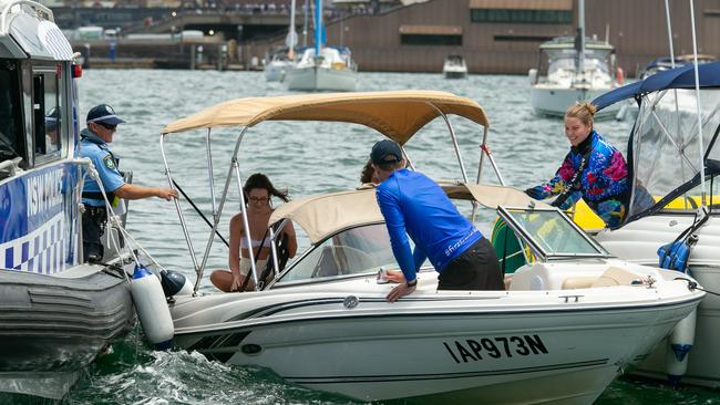 NSW Police Marine Area Command conducted random breath tests and safety checks on boats in the harbour. Picture: NCA NewsWire/Brendan Read