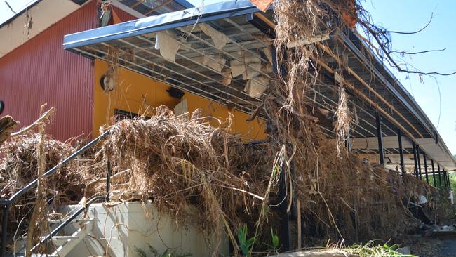 The remains of the Bana Yirriji Art and Cultural Centre and cafe at Wujal Wujal after the flood that peaked on December 17. Picture: Bronwyn Farr