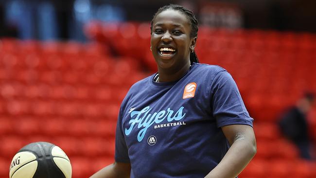 PERTH, AUSTRALIA - NOVEMBER 02: Manuela Puoch of the Flyers warms up before the round one WNBL match between Perth Lynx and Southside Flyers at Bendat Basketball Stadium, on November 02, 2024, in Perth, Australia. (Photo by Paul Kane/Getty Images)