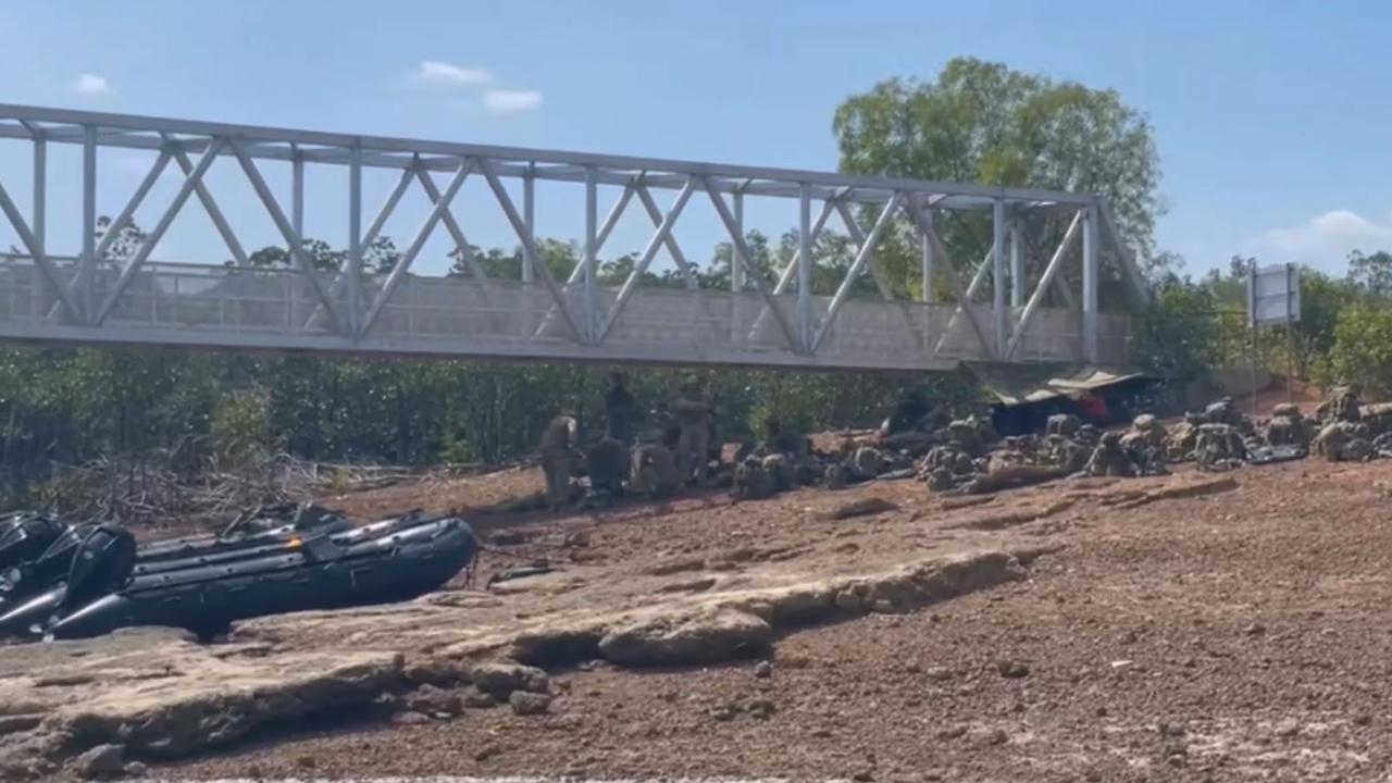 Australian soldiers on the banks of Melville Island following the fatal US Marine Osprey aircraft crash On August 27, 2023. Picture: Supplied.