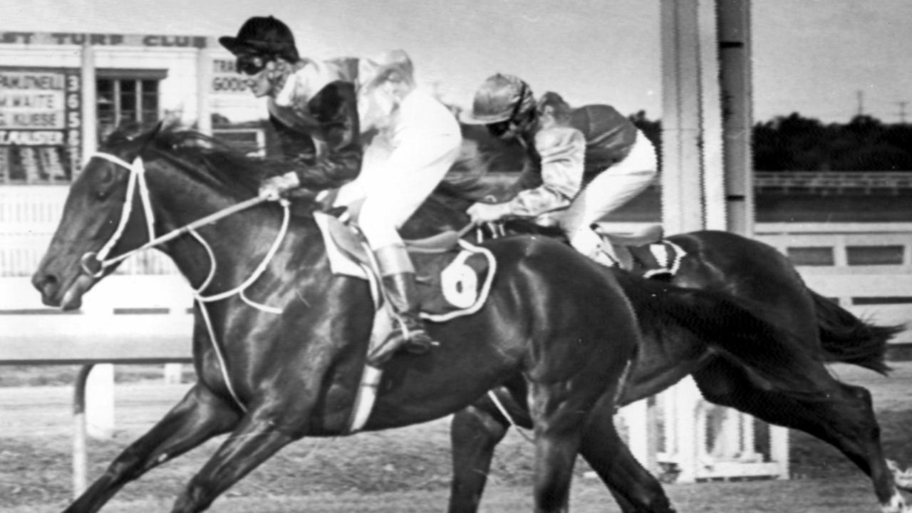 MAY 19, 1979 : Jockey Pam O'Neill rides racehorse Samoan Lady to victory, being her their successive winning on one day during meeting at Southport Racecourse on Gold Coast on 19/05/79. Historical Turf A/CT