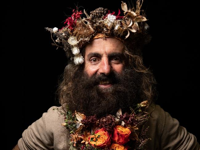 Costa Georgiadis with a floral display in his beard  . Picture: Paul Harris