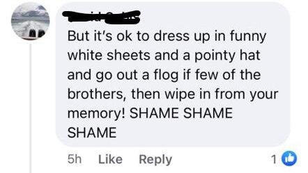 A social media post reflecting on the alleged actions of senior Northern Territory police officer who dressed as a member of the Ku Klux Klan