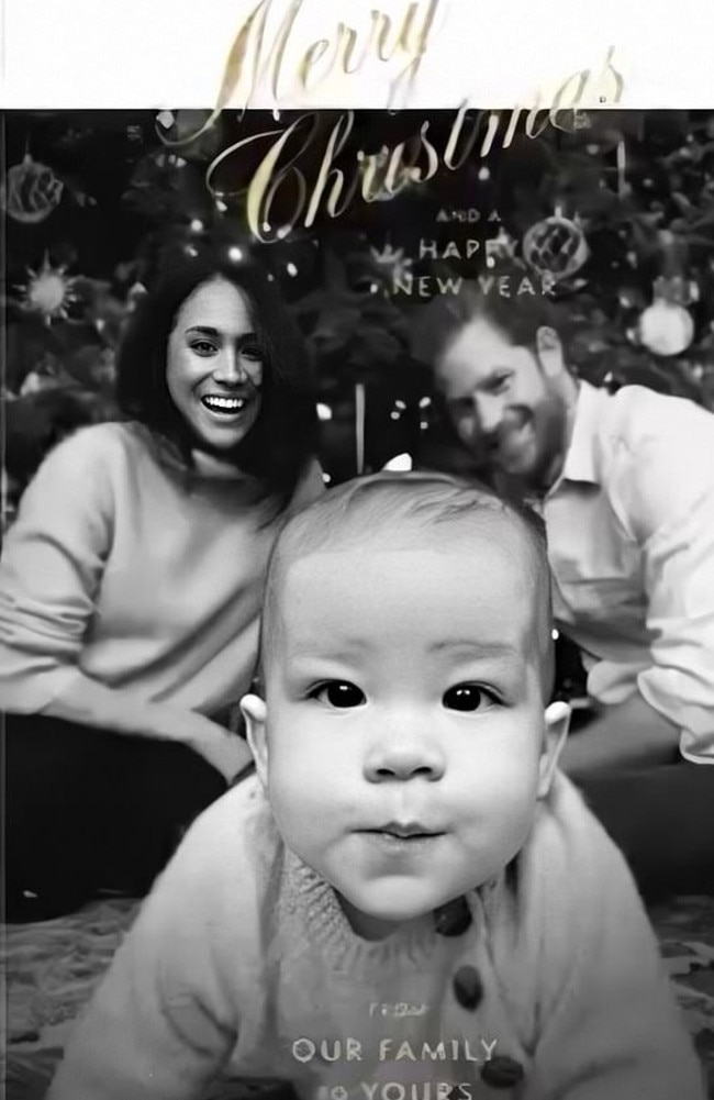 Prince Harry and Meghan Markle with Archie in their 2019 Christmas card.