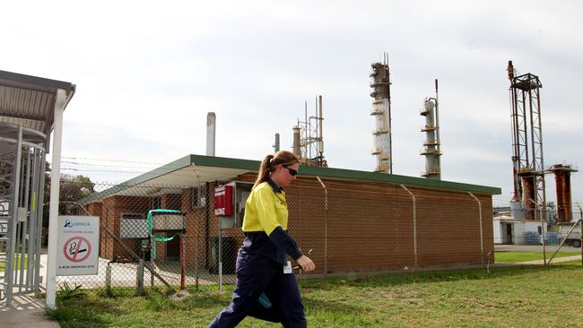  A worker leaves the Orica chemical plant on Kooragang Island in Newcastle.