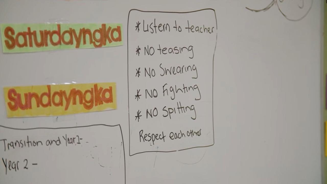 Six rules seen written by a student on a whiteboard in one of the school’s classrooms paints a sobering picture of the problems faced by teachers.