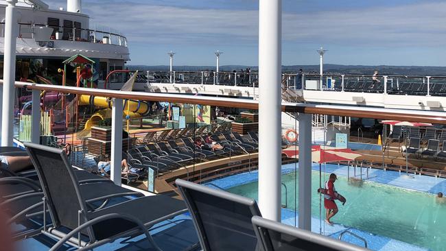 The deserted pool on the Ovation of the Seas on Tuesday.