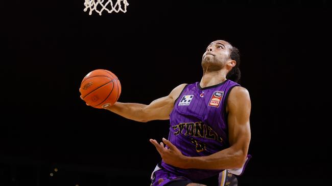 SYDNEY, AUSTRALIA - JANUARY 07: Xavier Cooks of the Kings shoots during the round 14 NBL match between Sydney Kings and Perth Wildcats at Qudos Bank Arena, on January 07, 2023, in Sydney, Australia. (Photo by Jenny Evans/Getty Images)