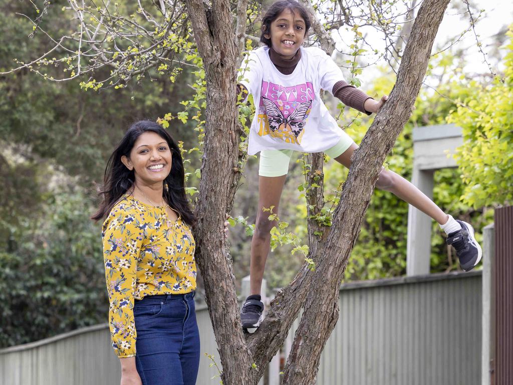 De Silva, with Nalia, says she was not encouraged to engage in risky play as a child. Picture: Wayne Taylor