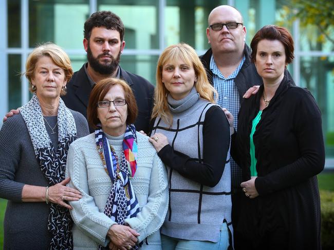 <s1>LET DOWN: Barbara Spriggs and Clive Spriggs (back row, left) Rina Serpo and Alma Krecu (middle), and Stewart Johnston and Patrina Cole (right), family members of deceased Oakden residents at Parliament House in Canberra earlier this week. </s1>                        <s1>Picture: KYM SMITH </s1>