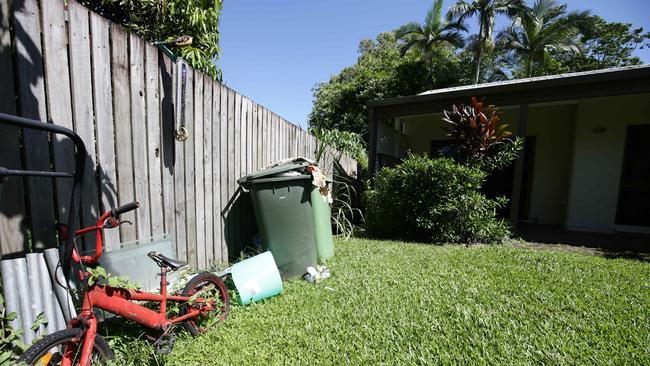 Neighbours of an Edmonton townhouse complex earlier this year were unimpressed with the uncollected rubbish and overgrown backyard. Picture: Brendan Radke