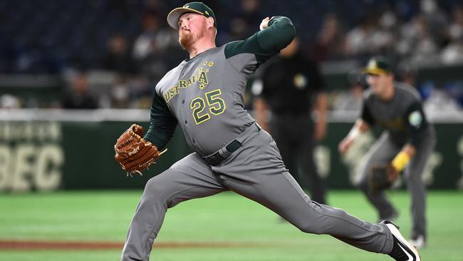 Steve Kent playing for Australia at against Cuba at the World Baseball Classic in 2017. Picture: Matt Roberts/Getty Images