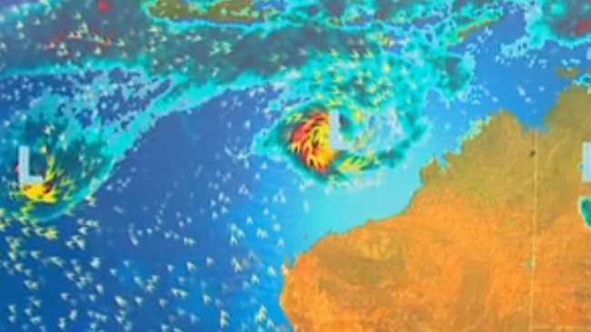 Three cyclones are expected to be active at the same time - two of those in Australian waters. Picture: Sky News Australia