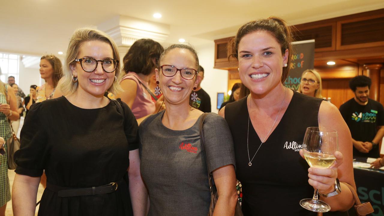 Amy Turnbull, Alexis Regato and Ange Collins at the Cairns Chamber of Commerce Christmas lunch, held at the Pullman International hotel. Picture: Catherine Duffy