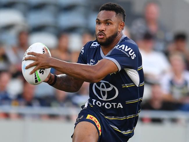 North Queensland Cowboys against Gold Coast Titans at Queensland Country Bank Stadium. Cowboys Hamiso Tabuai-Fidow. Picture: Evan Morgan