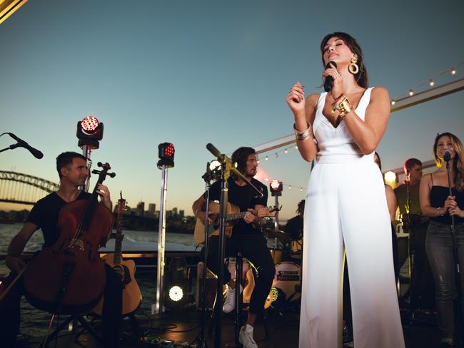 Delta Goodrem performs at the [V] Island Party. Picture: Foxtel