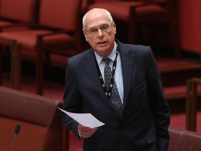 Senator Jim Molan speaking in the senate Chamber, at Parliament House in Canberra.