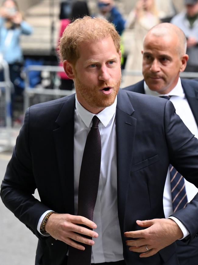 Prince Harry arrives to give evidence at the Mirror Group Phone hacking trial in London. Picture: WireImage