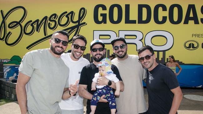 Rafael Rodrigues, Bruno Brancaccio, Rafael Ruas, Evandro Machado and Guilherme Reis at the Gold Coast Pro, Burleigh Heads. Picture: Glenn Campbell