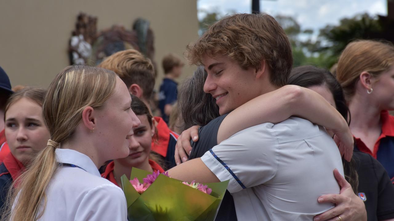 Suncoast Christian College farewells Year 12 students with a guard of honour across the campus.