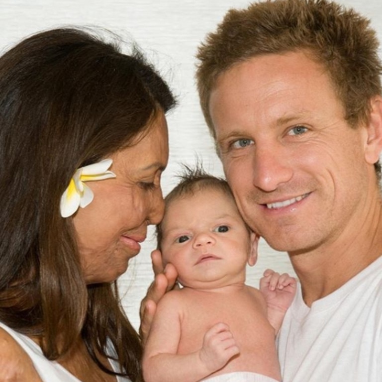 Turia Pitt, fiance Michael Hoskin and Hakavai as a newborn. Picture: Instagram.