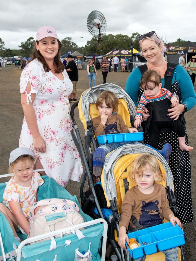 Emily and Kayla Distant, (left) with Silas, Dmitri and Estin with Karla Ciccarelli. Meatstock Festival, Toowoomba showgrounds. April 2022